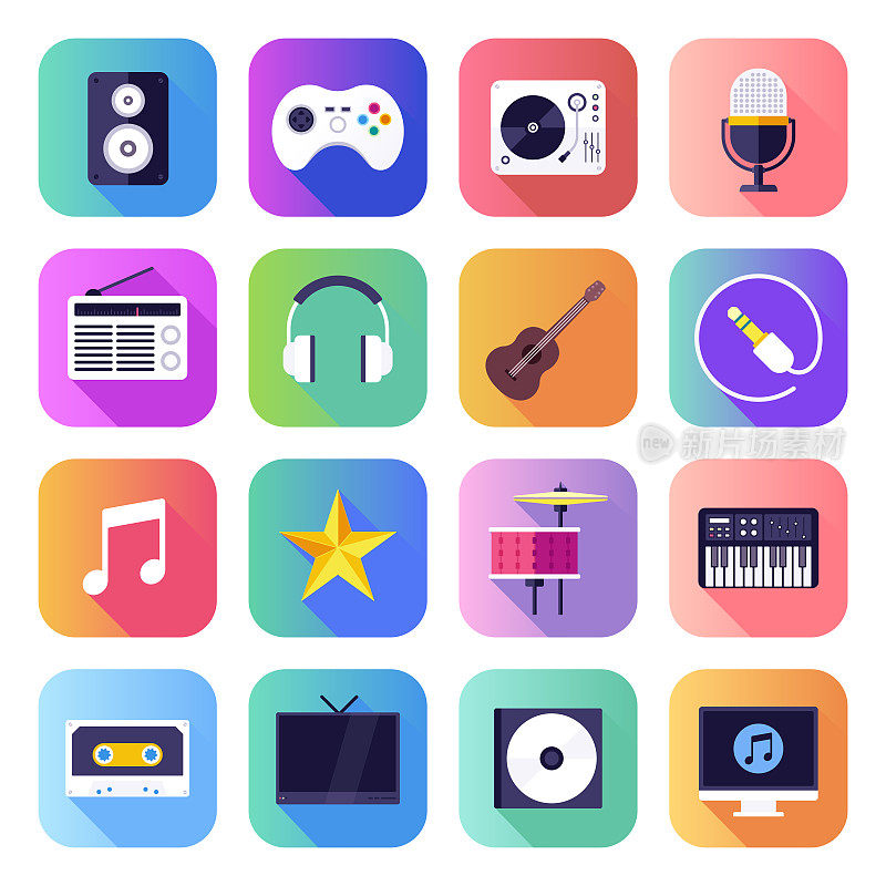 Streaming On-demand Music Flat Smooth Gradient Style Vector Icons Set
